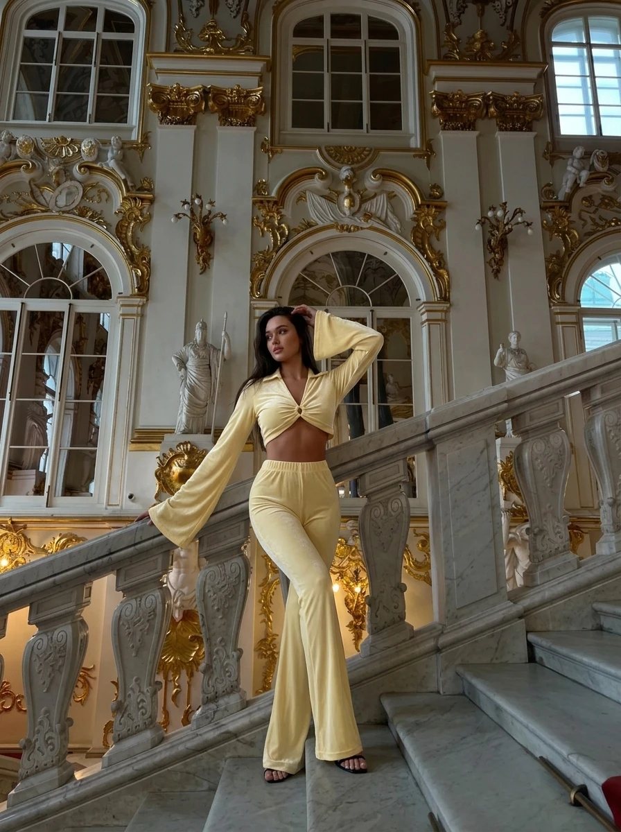 Kathyrn — en la escalera del palacio